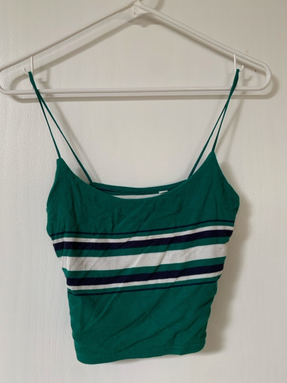 Green Striped Ribbed Spaghetti Strap Tank Top